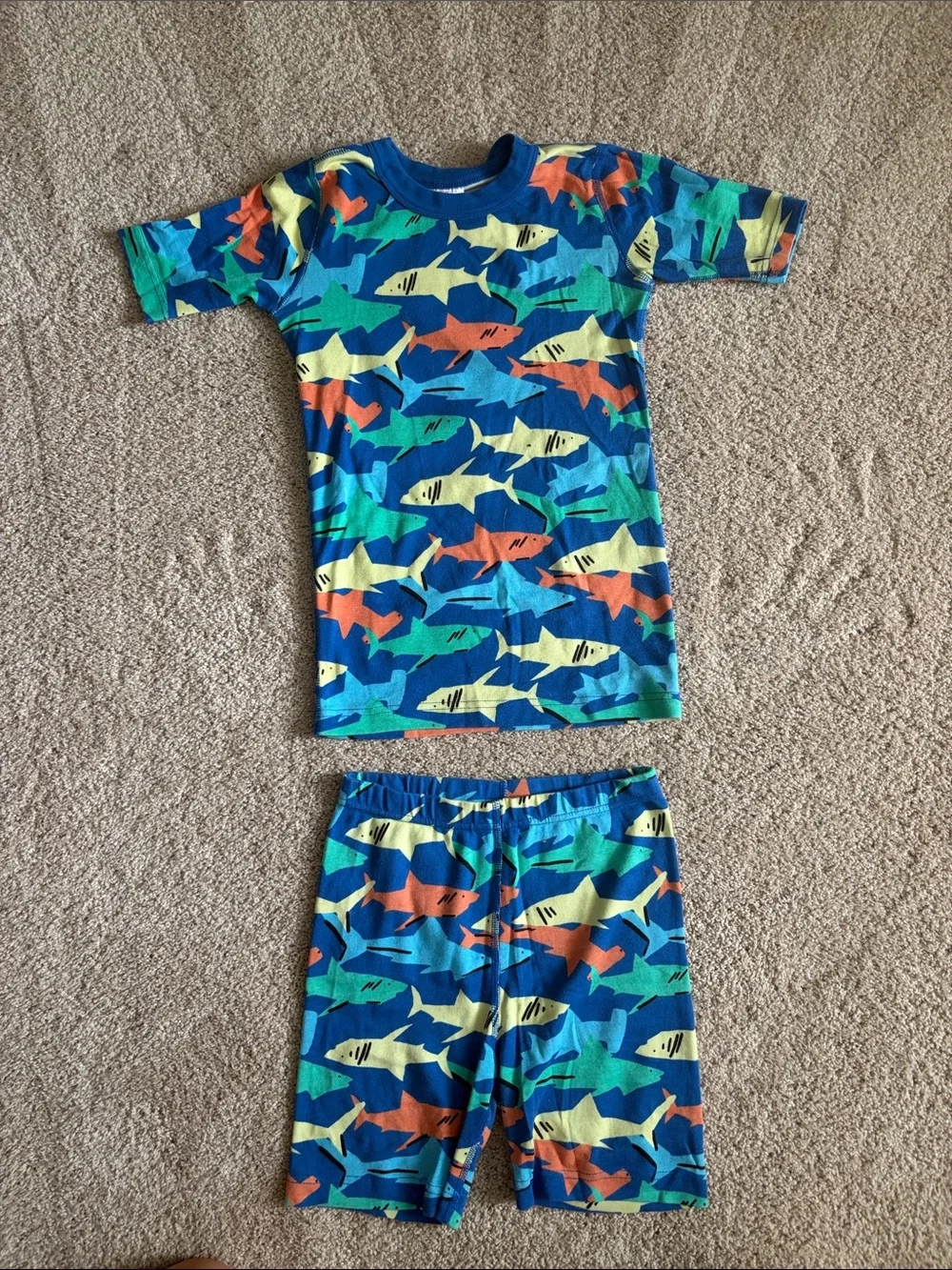 Hanna Andersson Blue Shark Print Tee with Yellow & Green Accents